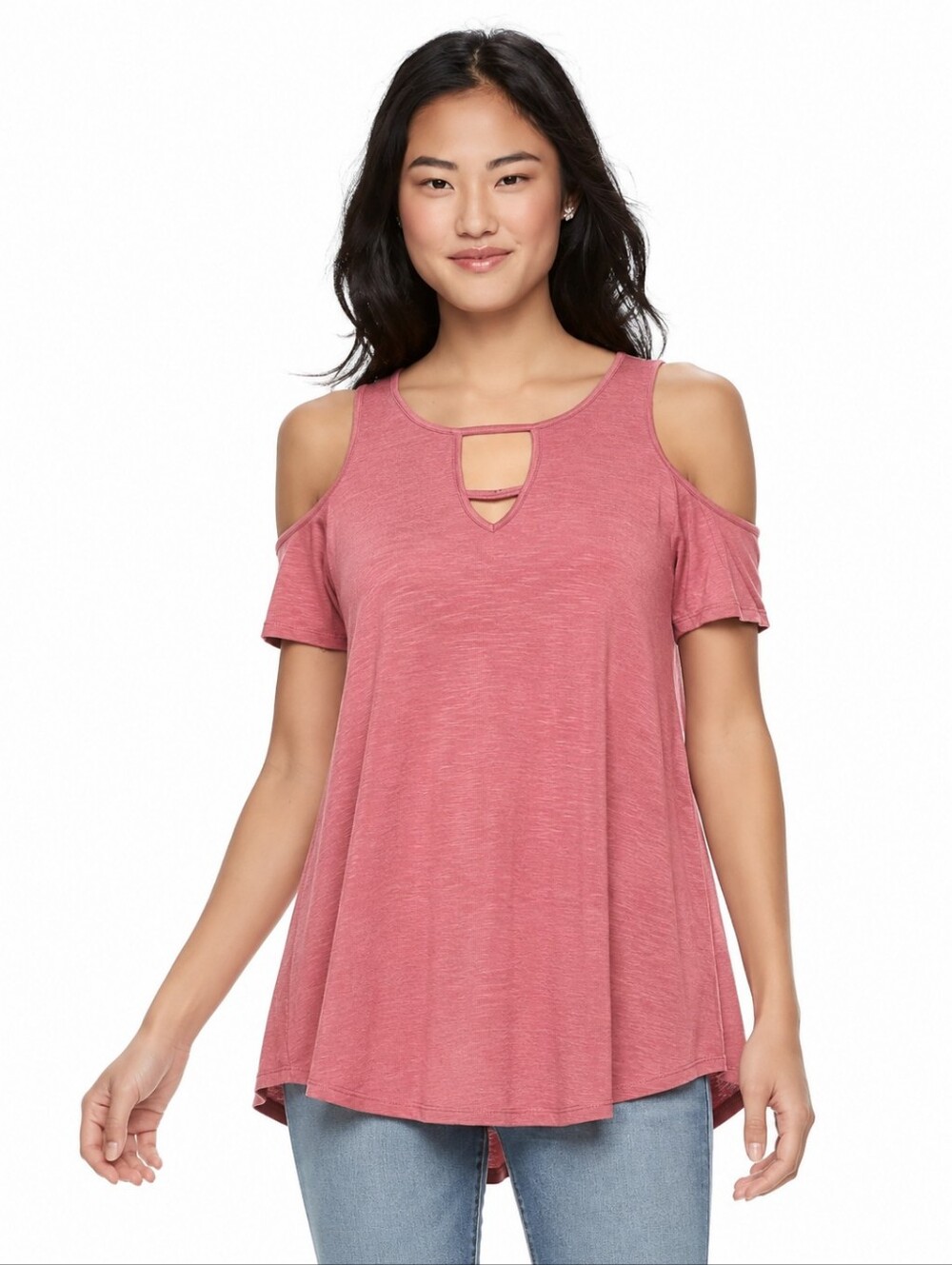 NWT Pink Republic Cold Shoulder Keyhole Top Medium Cowboy Coral Soft Stretch
